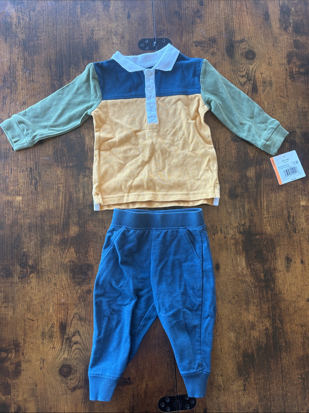Little Me Olive Green Polo Pants Set, 12 Months